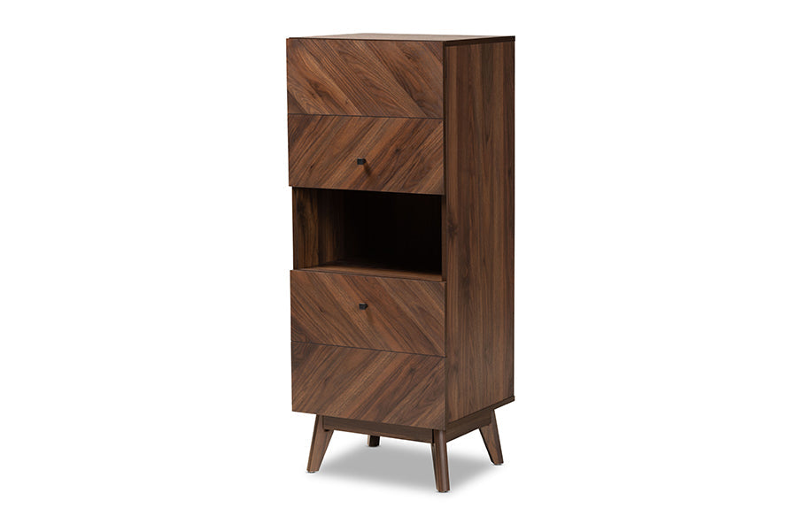Baxton Studio Hartman Mid-Century Modern Walnut Brown Finished Wood Storage Cabinet