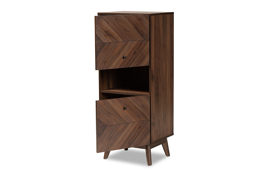 Baxton Studio Hartman Mid-Century Modern Walnut Brown Finished Wood Storage Cabinet