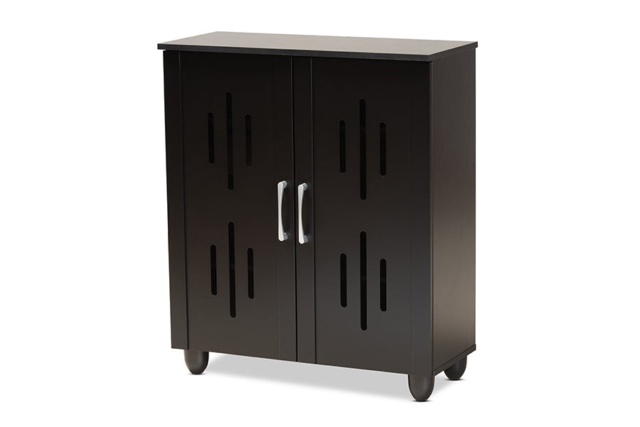 Baxton Studio Renley Modern and Contemporary Espresso Brown Finished Wood 2-Door Shoe Storage Cabinet