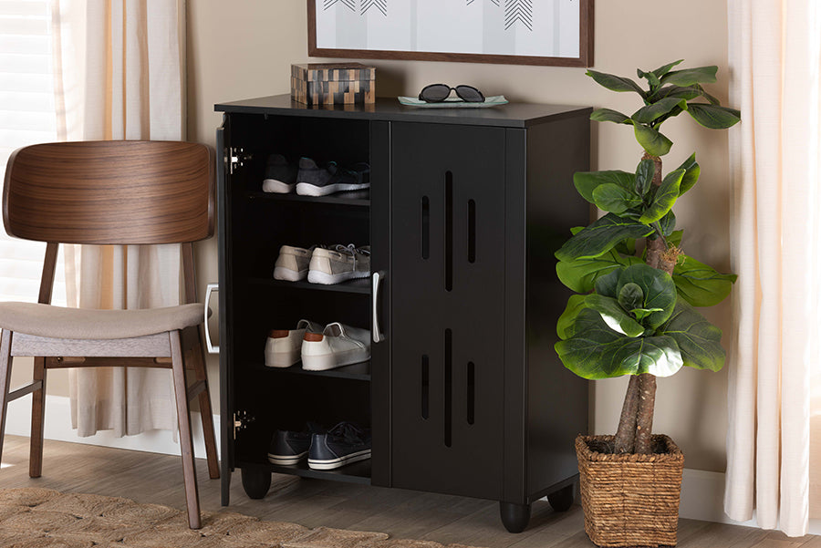 Baxton Studio Renley Modern and Contemporary Espresso Brown Finished Wood 2-Door Shoe Storage Cabinet