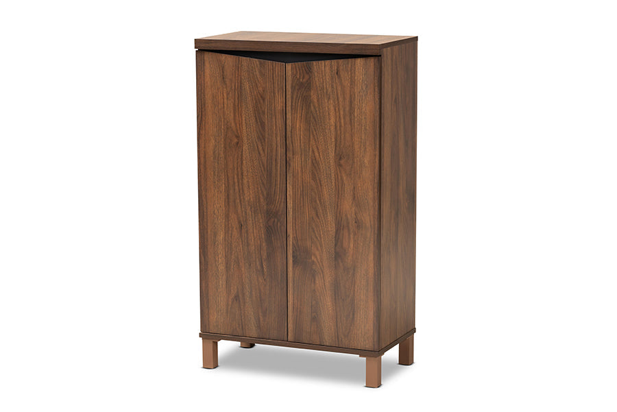 Baxton Studio Talon Modern and Contemporary Two-Tone Walnut Brown and Dark Grey Finished Wood 2-Door Shoe Storage Cabinet