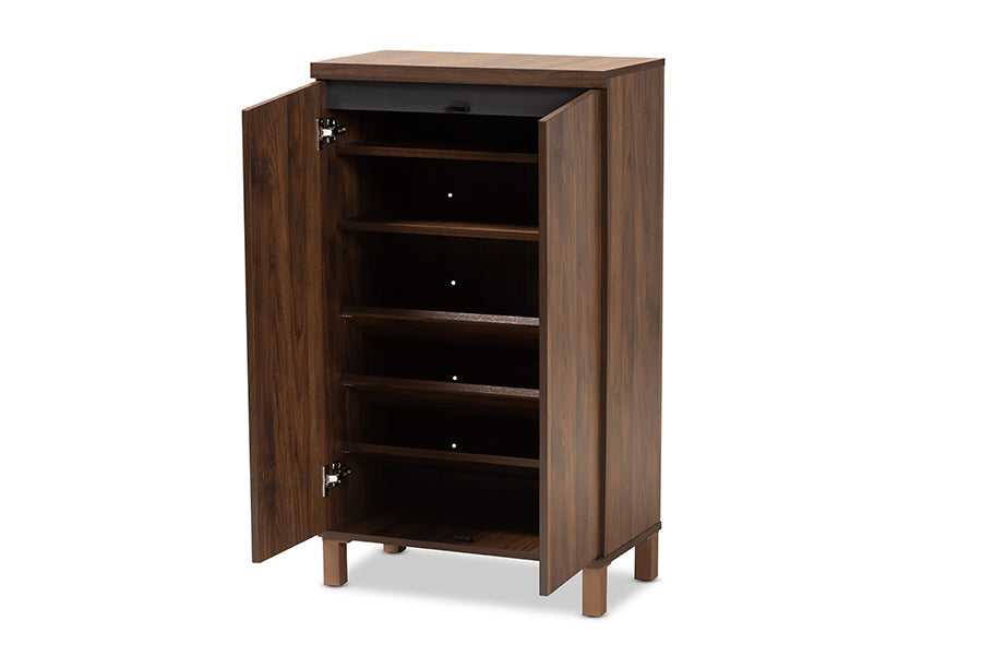 Baxton Studio Talon Modern and Contemporary Two-Tone Walnut Brown and Dark Grey Finished Wood 2-Door Shoe Storage Cabinet