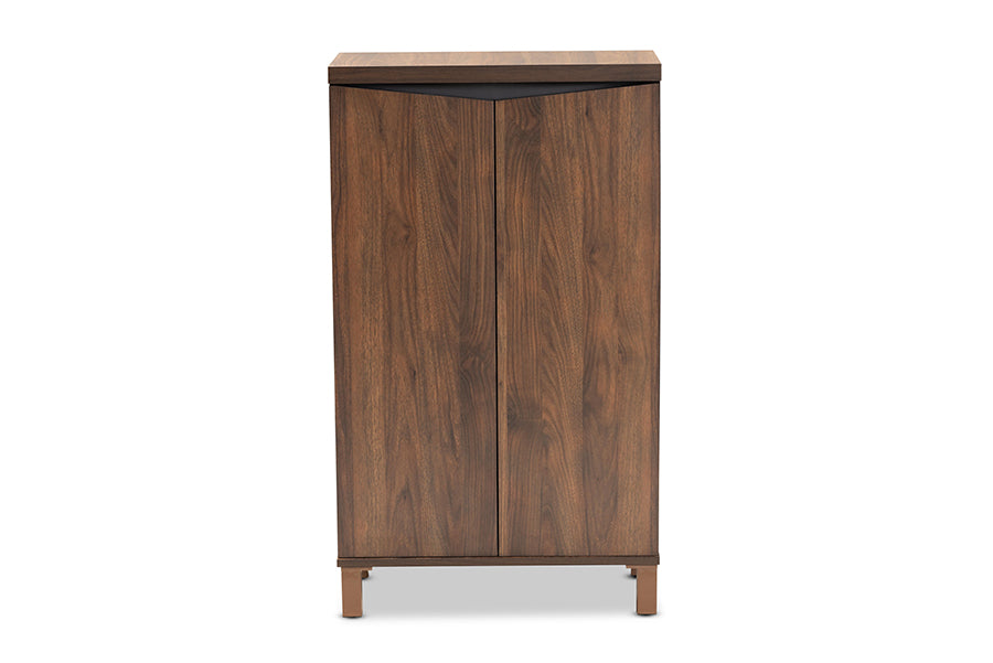 Baxton Studio Talon Modern and Contemporary Two-Tone Walnut Brown and Dark Grey Finished Wood 2-Door Shoe Storage Cabinet