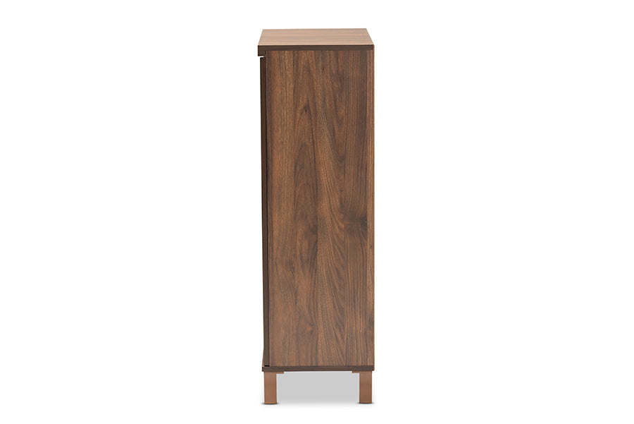 Baxton Studio Talon Modern and Contemporary Two-Tone Walnut Brown and Dark Grey Finished Wood 2-Door Shoe Storage Cabinet
