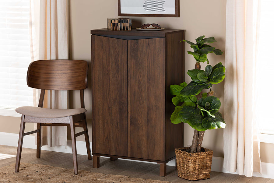 Baxton Studio Talon Modern and Contemporary Two-Tone Walnut Brown and Dark Grey Finished Wood 2-Door Shoe Storage Cabinet