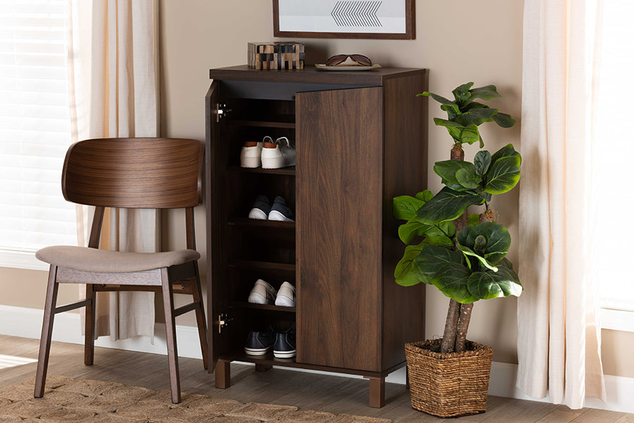 Baxton Studio Talon Modern and Contemporary Two-Tone Walnut Brown and Dark Grey Finished Wood 2-Door Shoe Storage Cabinet