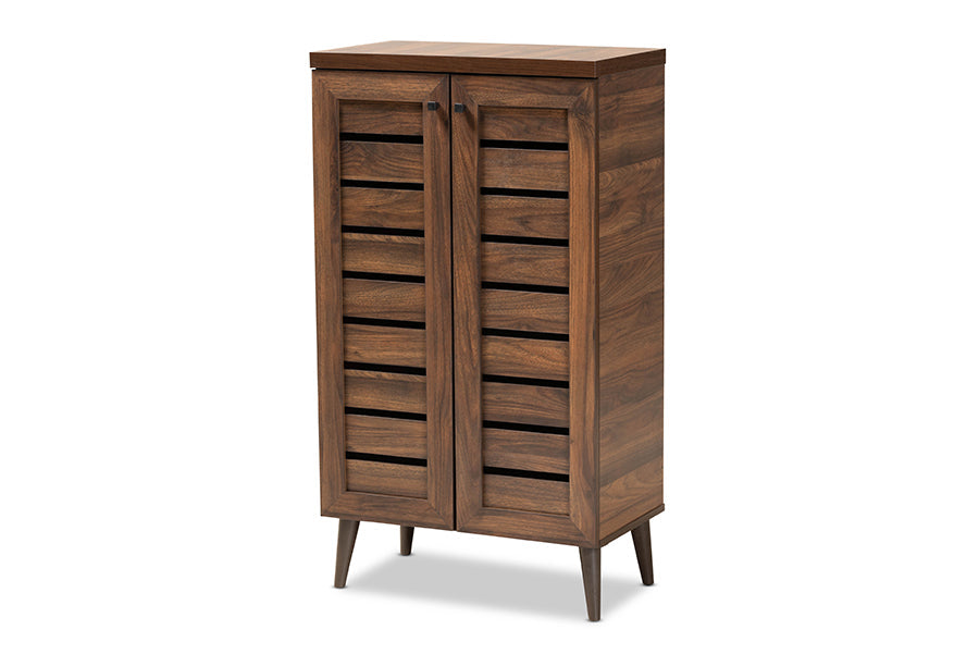 Baxton Studio Salma Modern and Contemporary Walnut Brown Finished Wood 2-Door Shoe Storage Cabinet