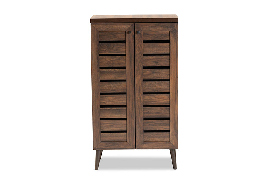 Baxton Studio Salma Modern and Contemporary Walnut Brown Finished Wood 2-Door Shoe Storage Cabinet