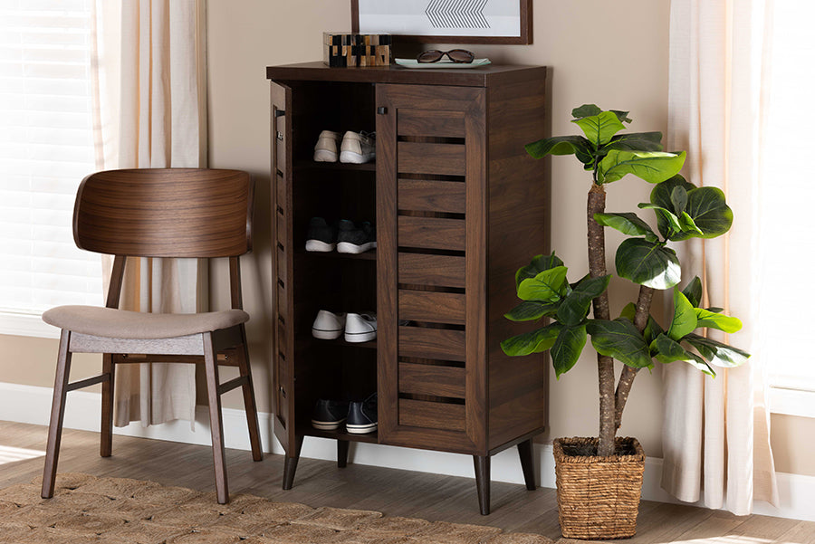 Baxton Studio Salma Modern and Contemporary Walnut Brown Finished Wood 2-Door Shoe Storage Cabinet