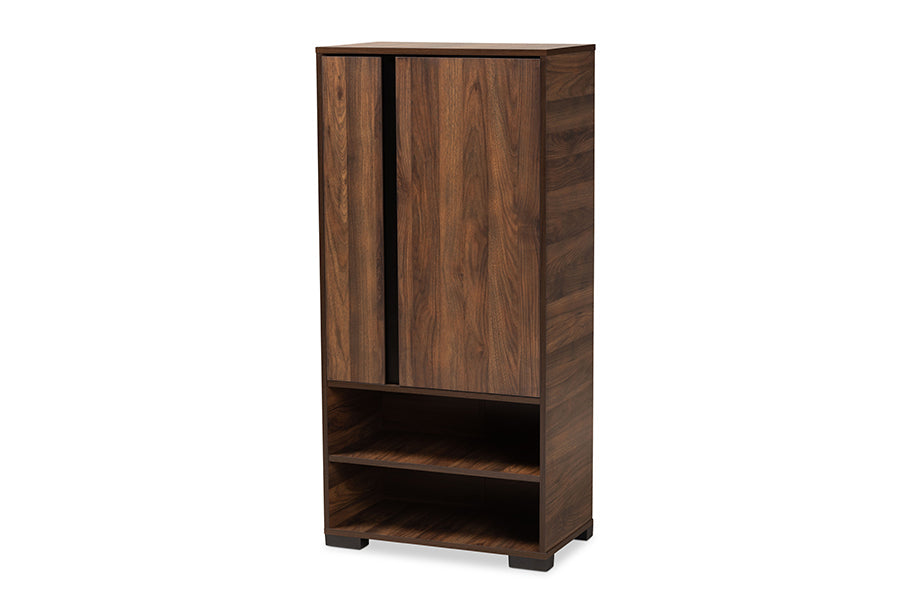 Baxton Studio Raina Modern and Contemporary Two-Tone Walnut Brown and Black Finished Wood 2-Door Shoe Storage Cabinet