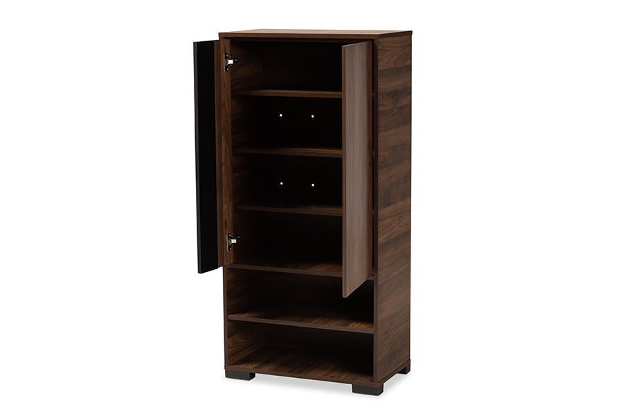 Baxton Studio Raina Modern and Contemporary Two-Tone Walnut Brown and Black Finished Wood 2-Door Shoe Storage Cabinet