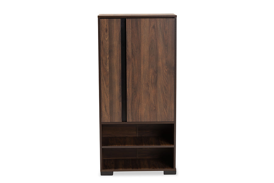 Baxton Studio Raina Modern and Contemporary Two-Tone Walnut Brown and Black Finished Wood 2-Door Shoe Storage Cabinet