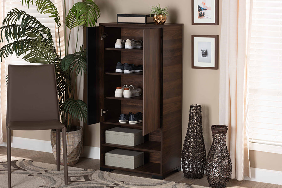 Baxton Studio Raina Modern and Contemporary Two-Tone Walnut Brown and Black Finished Wood 2-Door Shoe Storage Cabinet
