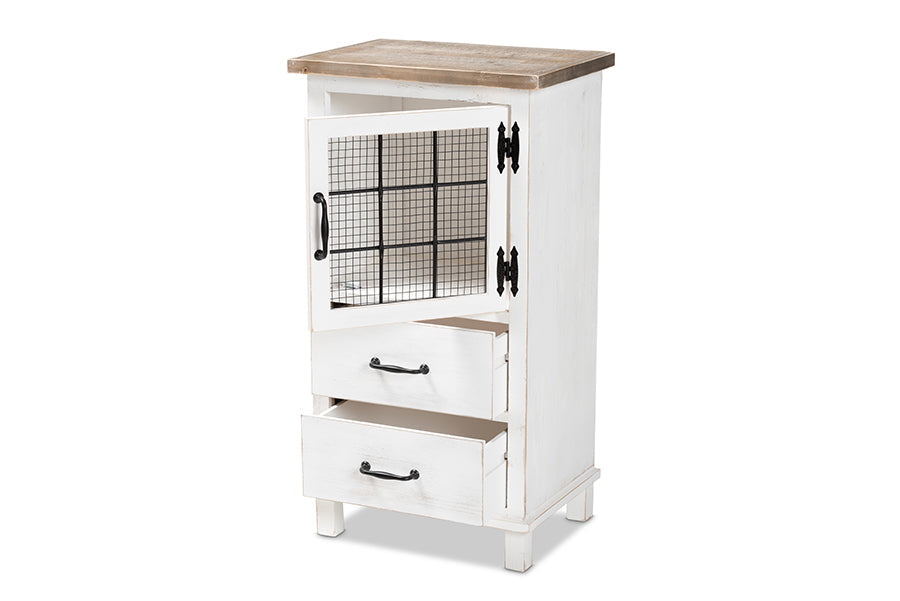 Baxton Studio Faron Classic and Traditional Farmhouse Two-Tone Distressed White and Oak Brown Finished Wood 2-Drawer Storage Cabinet