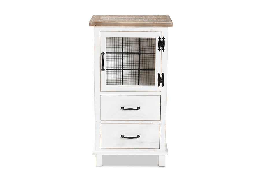 Baxton Studio Faron Classic and Traditional Farmhouse Two-Tone Distressed White and Oak Brown Finished Wood 2-Drawer Storage Cabinet