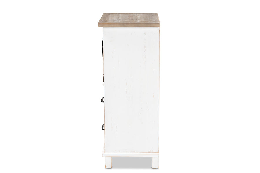 Baxton Studio Faron Classic and Traditional Farmhouse Two-Tone Distressed White and Oak Brown Finished Wood 2-Drawer Storage Cabinet