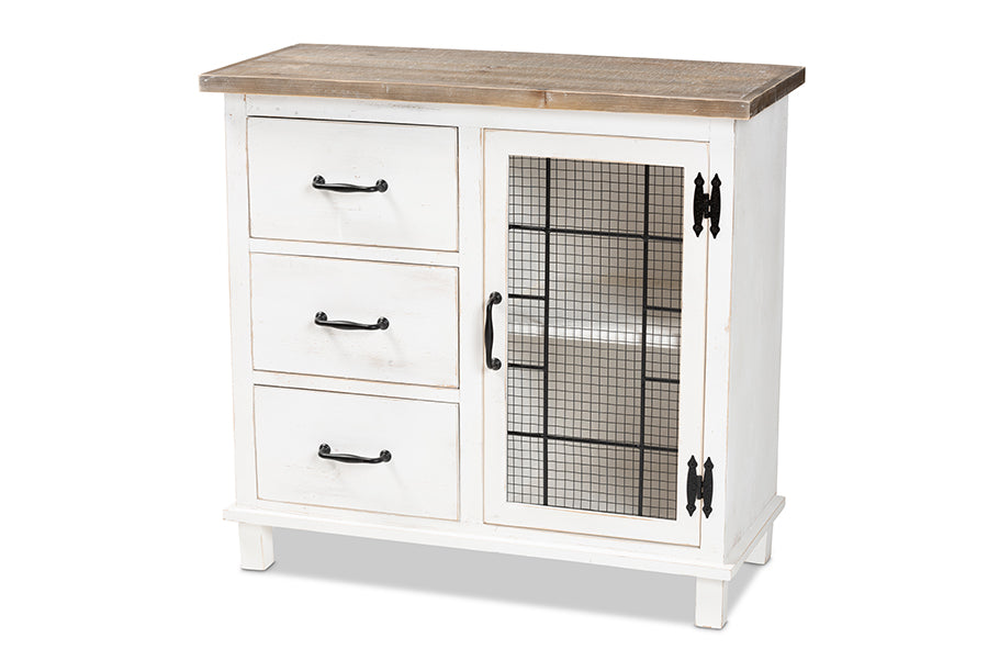 Baxton Studio Faron Classic and Traditional Farmhouse Two-Tone Distressed White and Oak Brown Finished Wood 3-Drawer Storage Cabinet