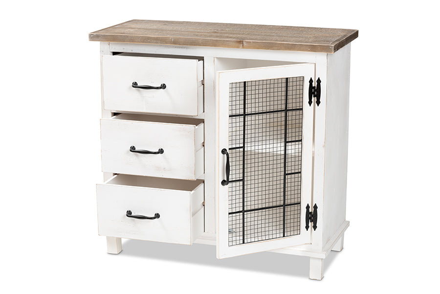 Baxton Studio Faron Classic and Traditional Farmhouse Two-Tone Distressed White and Oak Brown Finished Wood 3-Drawer Storage Cabinet