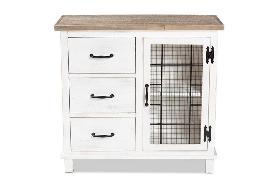 Baxton Studio Faron Classic and Traditional Farmhouse Two-Tone Distressed White and Oak Brown Finished Wood 3-Drawer Storage Cabinet