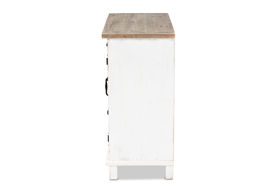 Baxton Studio Faron Classic and Traditional Farmhouse Two-Tone Distressed White and Oak Brown Finished Wood 3-Drawer Storage Cabinet