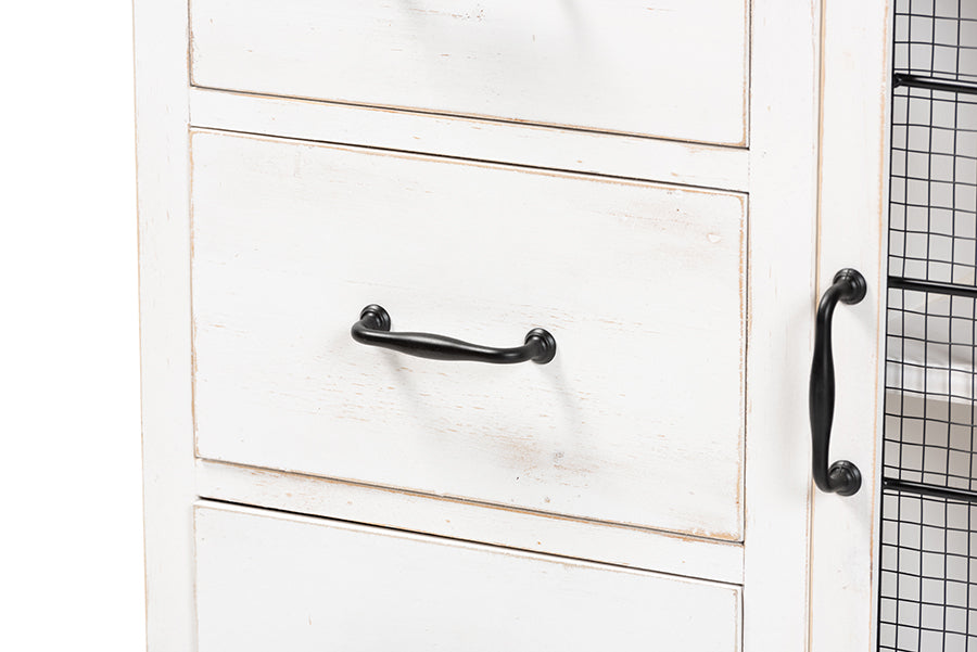 Baxton Studio Faron Classic and Traditional Farmhouse Two-Tone Distressed White and Oak Brown Finished Wood 3-Drawer Storage Cabinet