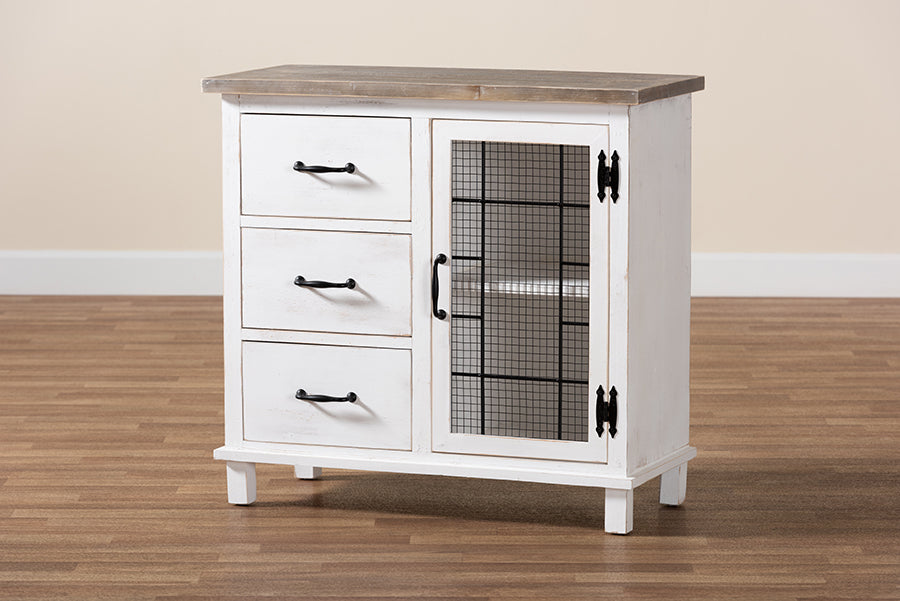 Baxton Studio Faron Classic and Traditional Farmhouse Two-Tone Distressed White and Oak Brown Finished Wood 3-Drawer Storage Cabinet