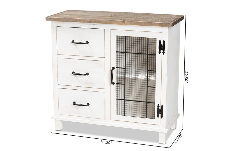 Baxton Studio Faron Classic and Traditional Farmhouse Two-Tone Distressed White and Oak Brown Finished Wood 3-Drawer Storage Cabinet