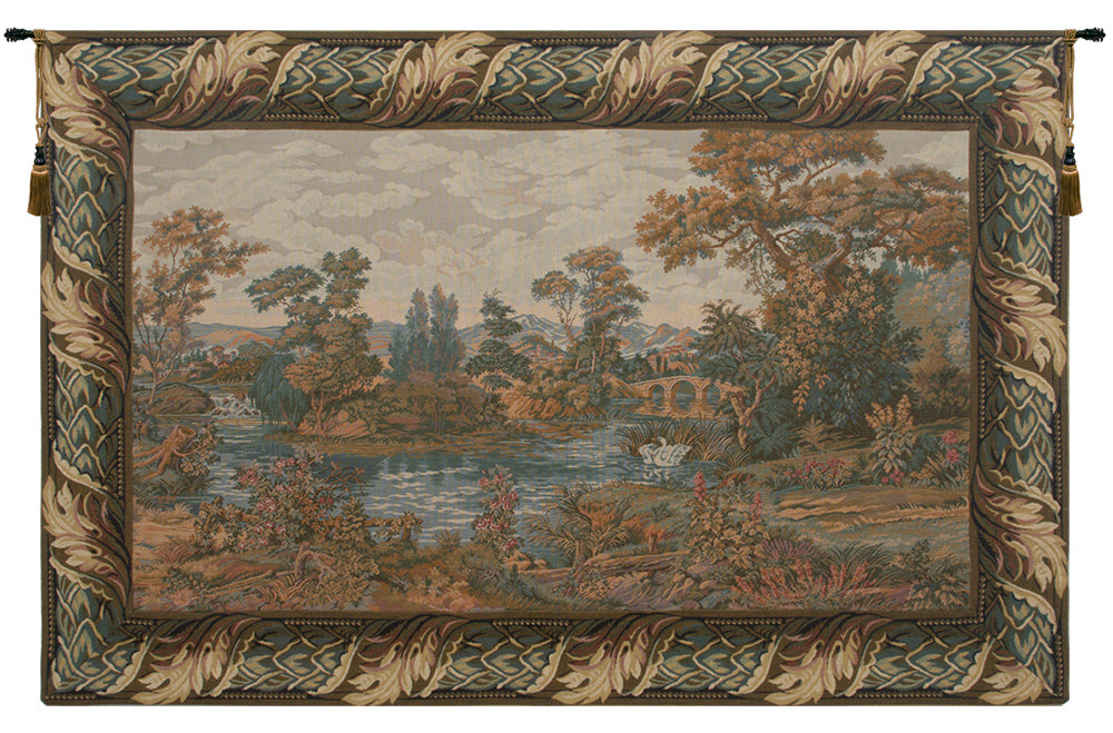 Swan in the Lake Medium with Old Border Italian Tapestry