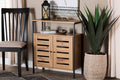 Baxton Studio Vander Modern and Contemporary Oak Brown Finished Wood and Black Metal 2-Door Shoe Cabinet