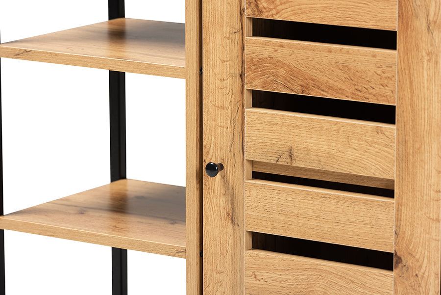 Baxton Studio Vander Modern and Contemporary Oak Brown Finished Wood and Black Finished Metal 1-Door Shoe Storage Cabinet
