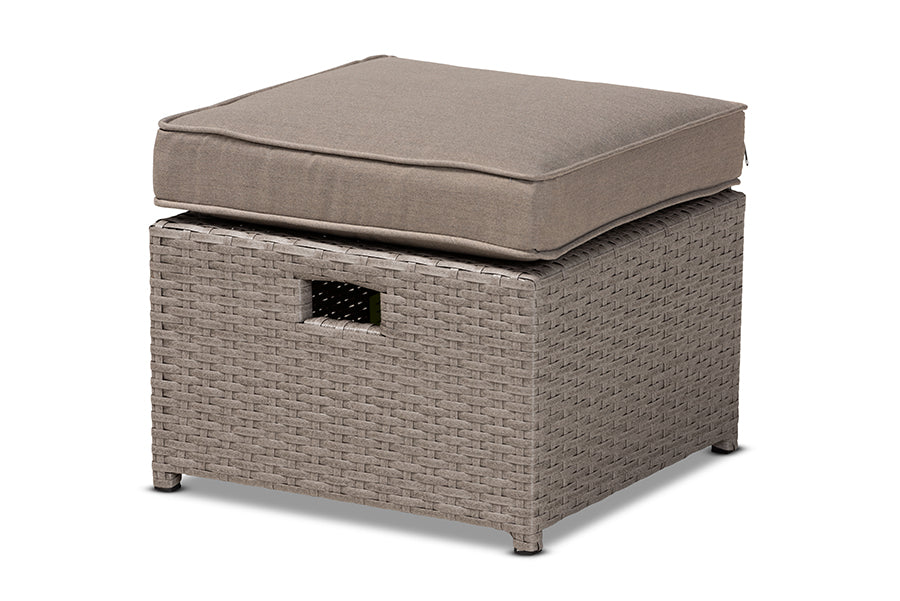 Baxton Studio Haina Modern and Contemporary Grey Fabric Upholstered and Grey Finished Synthetic Rattan 6-Piece Patio Set