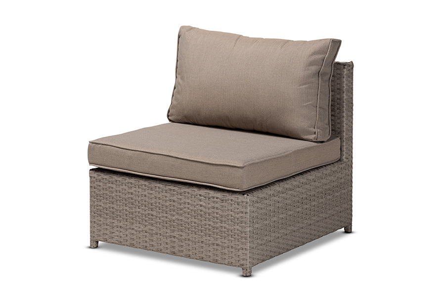 Baxton Studio Haina Modern and Contemporary Grey Fabric Upholstered and Grey Finished Synthetic Rattan 6-Piece Patio Set