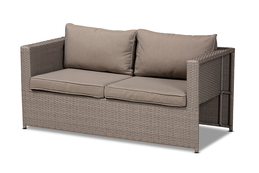 Baxton Studio Haina Modern and Contemporary Grey Fabric Upholstered and Grey Finished Synthetic Rattan 6-Piece Patio Set