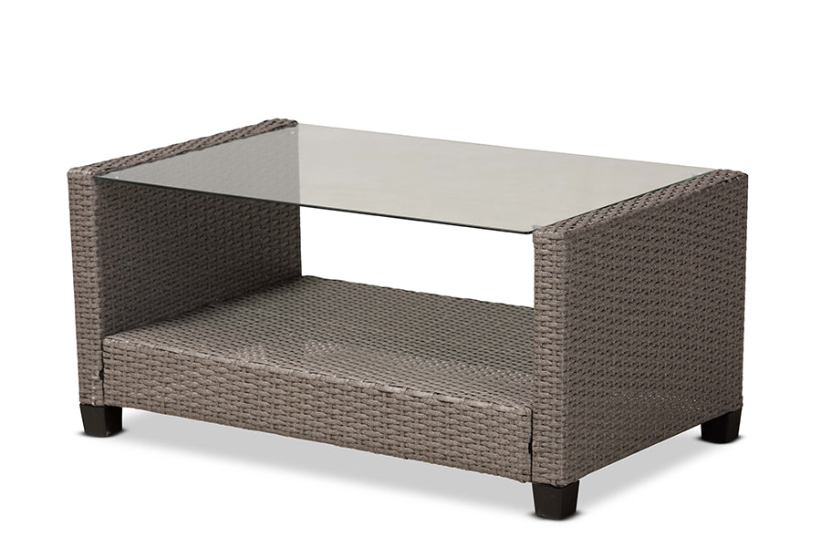 Baxton Studio Darian Modern and Contemporary Grey Fabric Upholstered and Grey Synthetic Rattan 4-Piece Patio Set