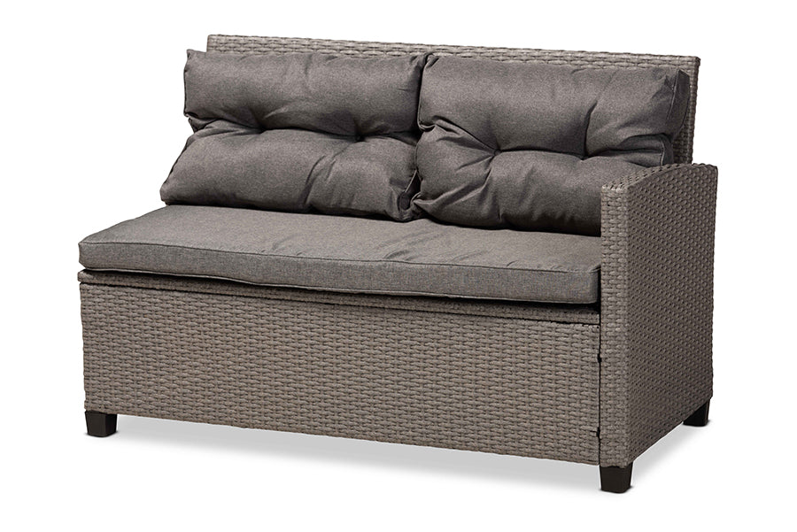 Baxton Studio Darian Modern and Contemporary Grey Fabric Upholstered and Grey Synthetic Rattan 4-Piece Patio Set