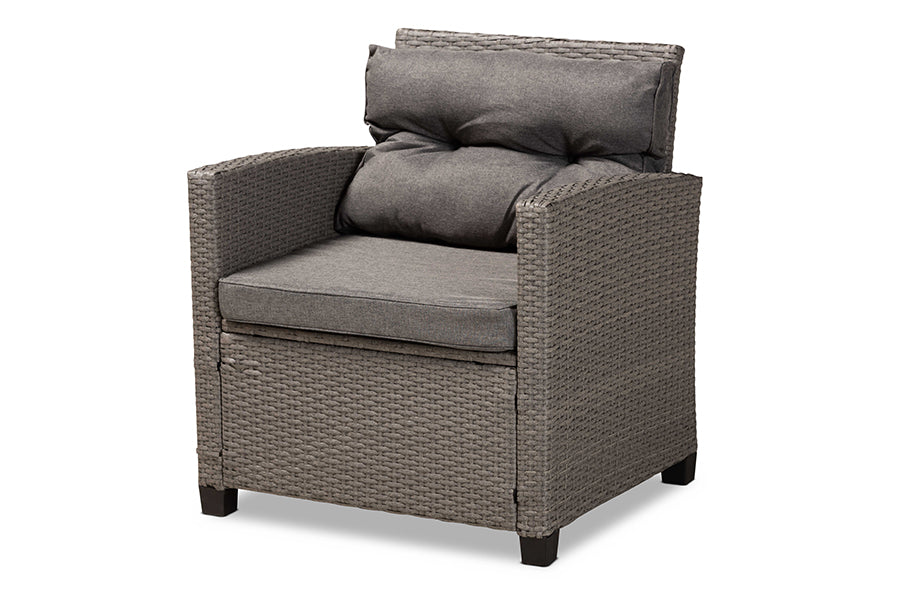 Baxton Studio Darian Modern and Contemporary Grey Fabric Upholstered and Grey Synthetic Rattan 4-Piece Patio Set