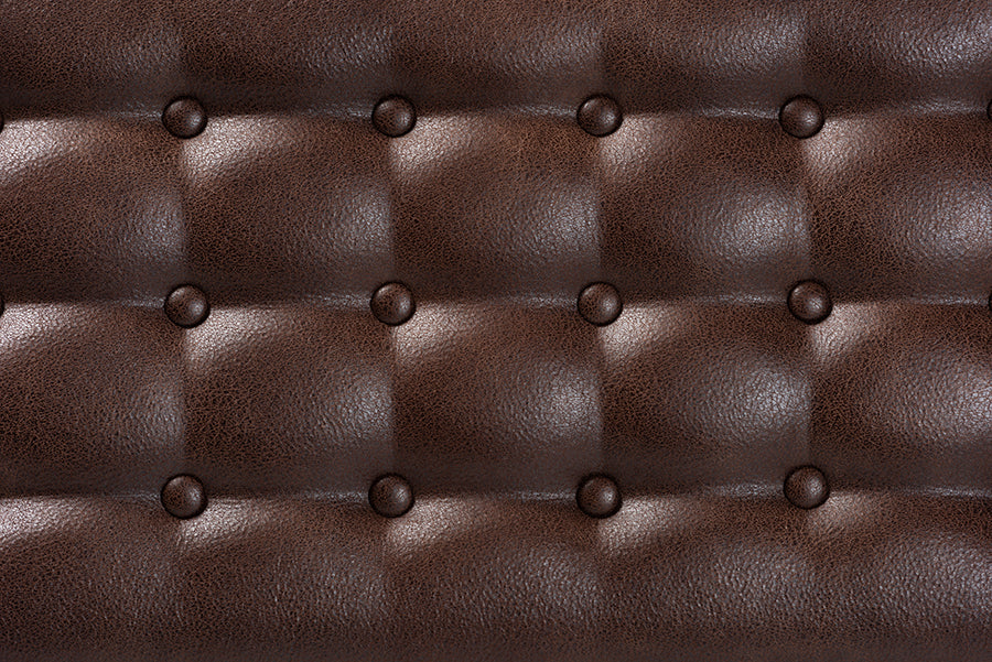 Baxton Studio Walsh Mid-Century Modern Dark Brown Leather-Effect Polyester Fabric Upholstered and Walnut Brown Finished Wood Dining Bench