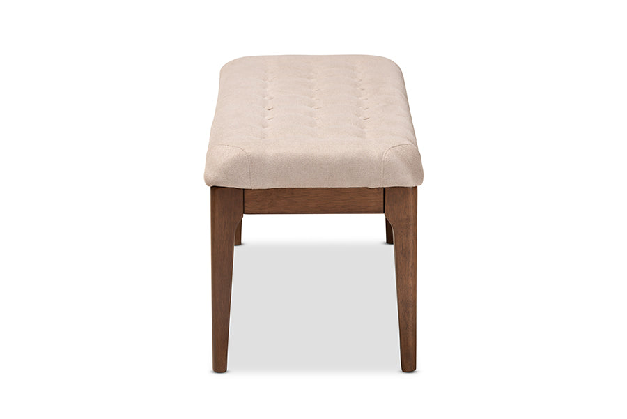 Baxton Studio Walsh Mid-Century Modern Beige Fabric Upholstered and Walnut Brown Finished Wood Dining Bench