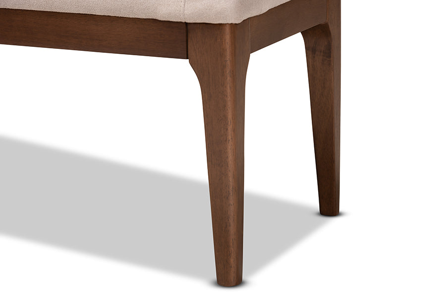 Baxton Studio Walsh Mid-Century Modern Beige Fabric Upholstered and Walnut Brown Finished Wood Dining Bench