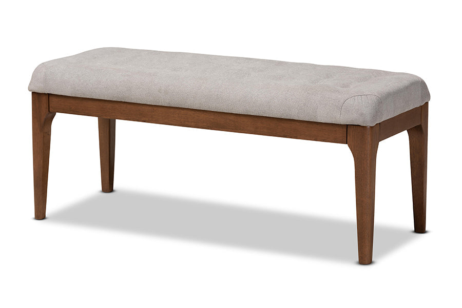 Baxton Studio Walsh Mid-Century Modern Grey Fabric Upholstered and Walnut Brown Finished Wood Dining Bench