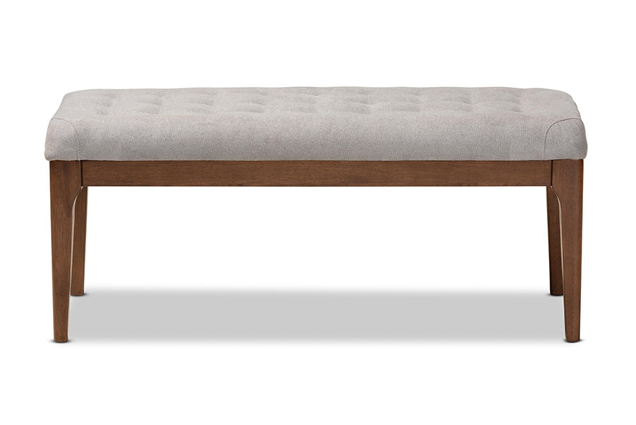 Baxton Studio Walsh Mid-Century Modern Grey Fabric Upholstered and Walnut Brown Finished Wood Dining Bench