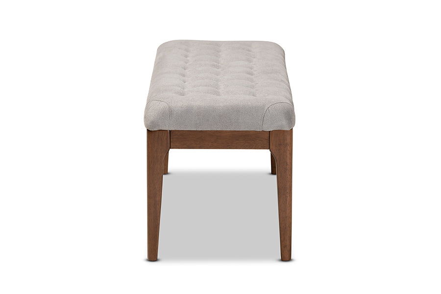 Baxton Studio Walsh Mid-Century Modern Grey Fabric Upholstered and Walnut Brown Finished Wood Dining Bench
