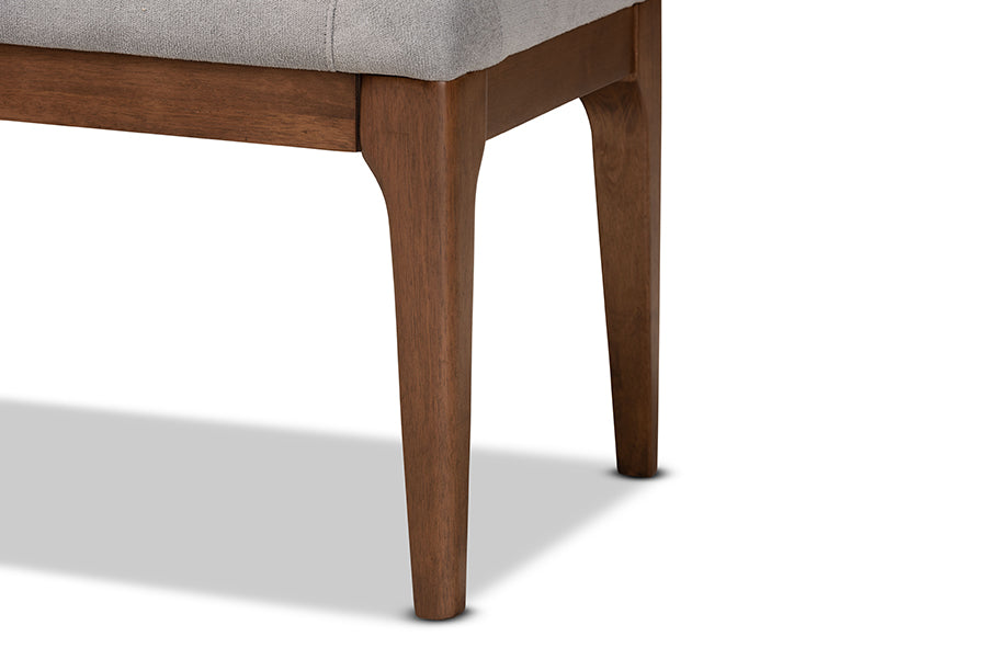 Baxton Studio Walsh Mid-Century Modern Grey Fabric Upholstered and Walnut Brown Finished Wood Dining Bench