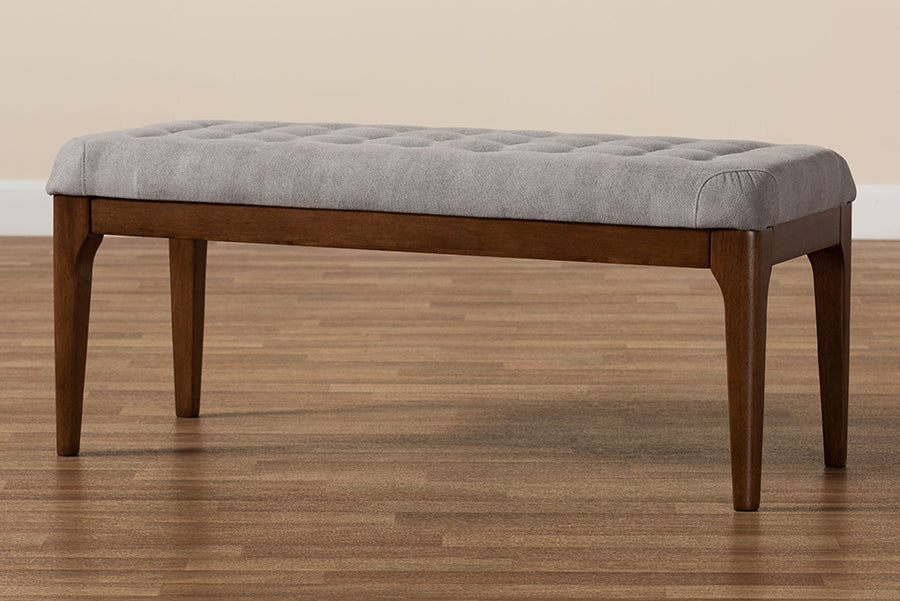 Baxton Studio Walsh Mid-Century Modern Grey Fabric Upholstered and Walnut Brown Finished Wood Dining Bench