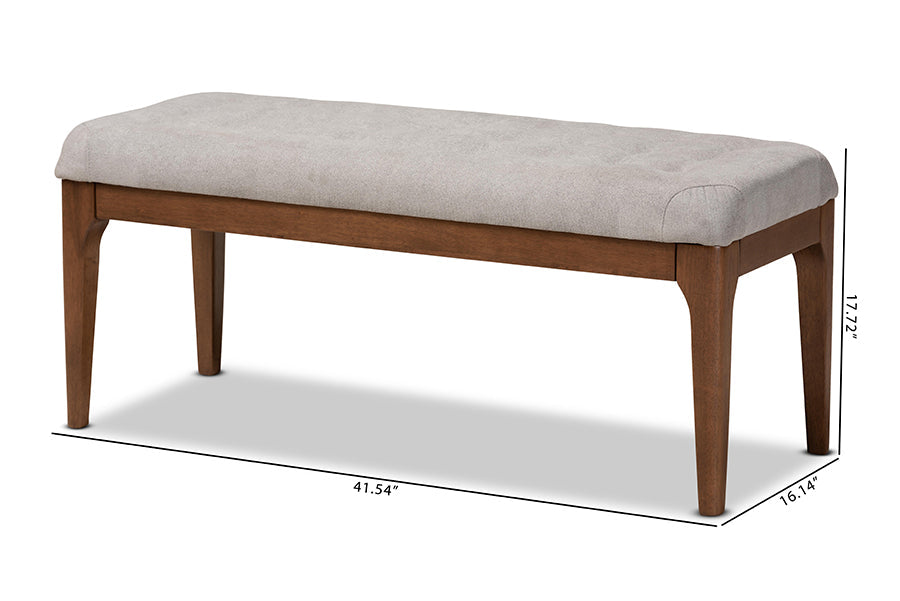 Baxton Studio Walsh Mid-Century Modern Grey Fabric Upholstered and Walnut Brown Finished Wood Dining Bench