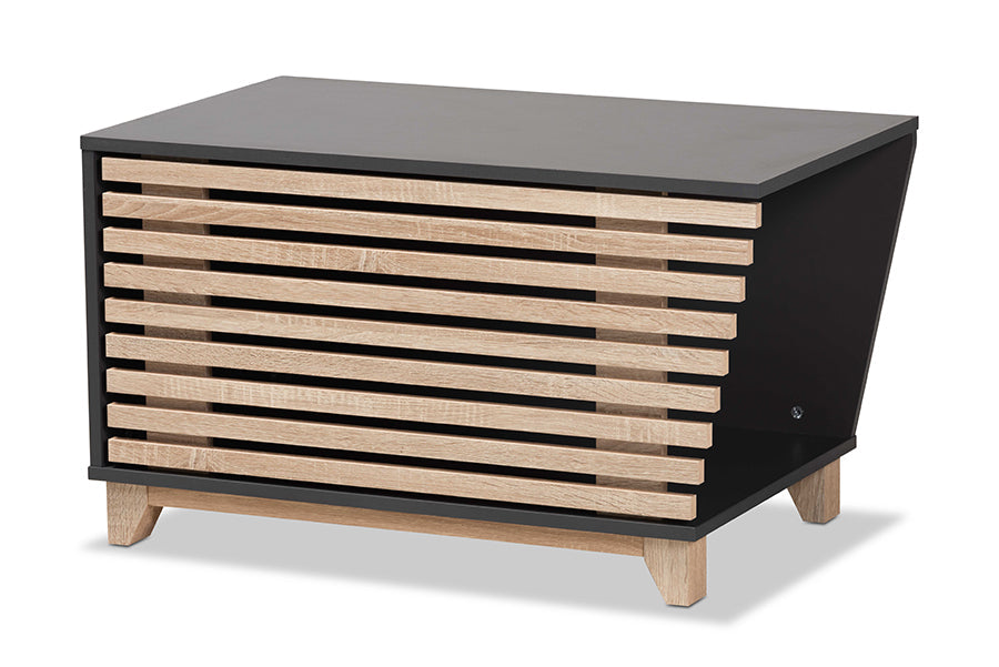 Baxton Studio Eckhart Modern and Contemporary Two-Tone Dark Grey and Oak Finished Wood Cat Litter Box Cover House