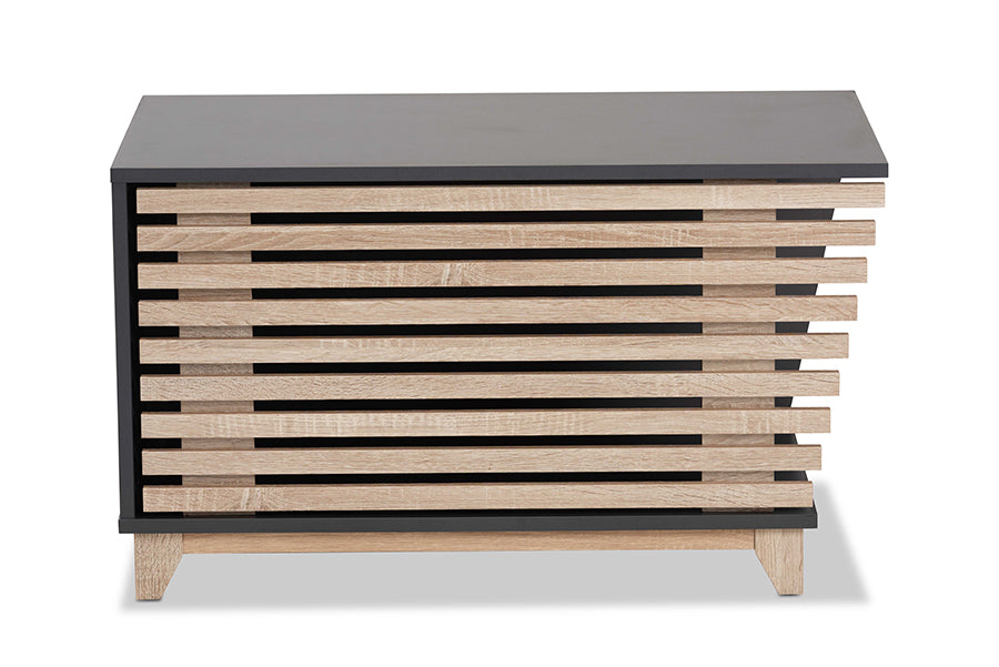 Baxton Studio Eckhart Modern and Contemporary Two-Tone Dark Grey and Oak Finished Wood Cat Litter Box Cover House