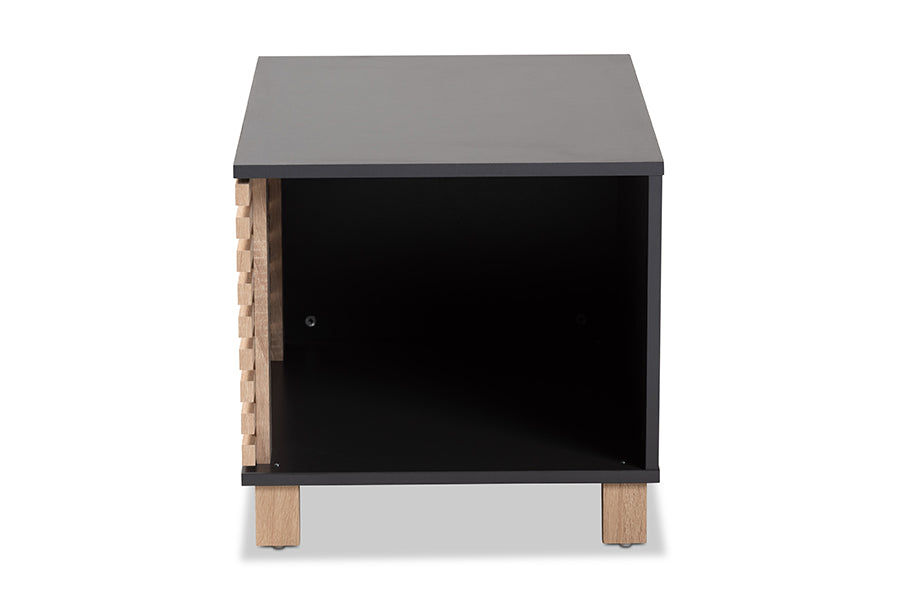 Baxton Studio Eckhart Modern and Contemporary Two-Tone Dark Grey and Oak Finished Wood Cat Litter Box Cover House