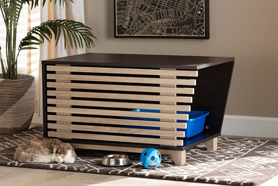 Baxton Studio Eckhart Modern and Contemporary Two-Tone Dark Brown and Oak Finished Wood Cat Litter Box Cover House