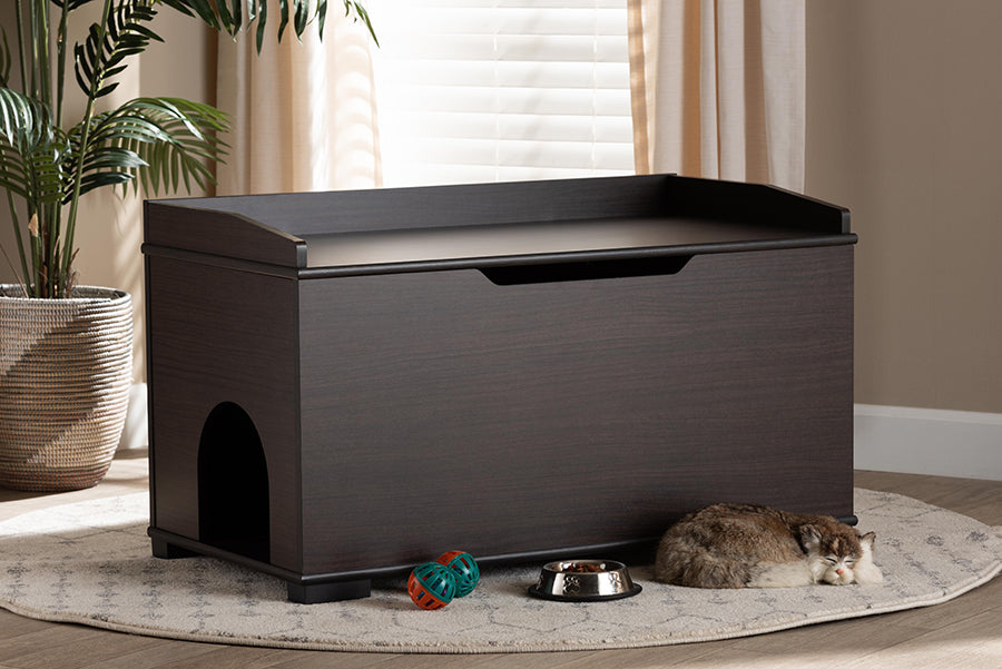 Baxton Studio Mariam Modern and Contemporary Dark Brown Finished Wood Cat Litter Box Cover House